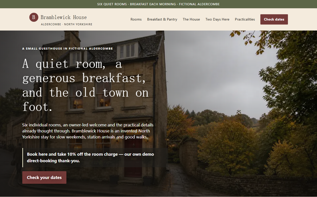 Website interface for the fictional Bramblewick House concept