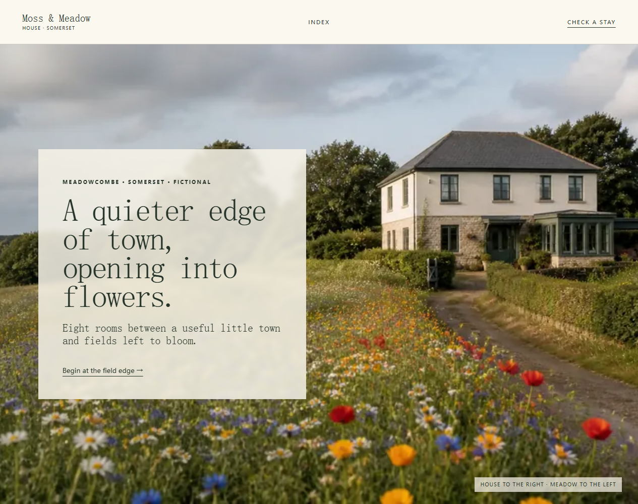 Website interface for the fictional Moss & Meadow House concept